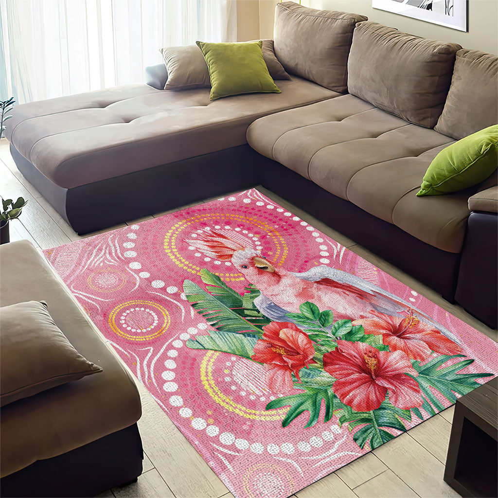 Breast Cancer Pink Cockatoo Area Rug Indigenous Australia Watercolor Glaze