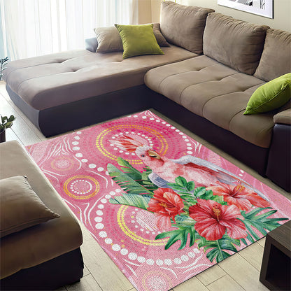 Breast Cancer Pink Cockatoo Area Rug Indigenous Australia Watercolor Glaze