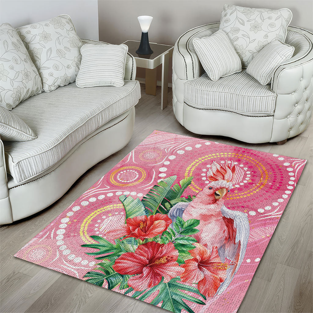 Breast Cancer Pink Cockatoo Area Rug Indigenous Australia Watercolor Glaze