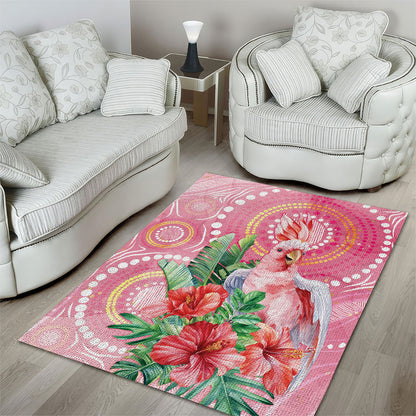 Breast Cancer Pink Cockatoo Area Rug Indigenous Australia Watercolor Glaze