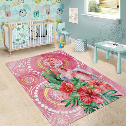 Breast Cancer Pink Cockatoo Area Rug Indigenous Australia Watercolor Glaze