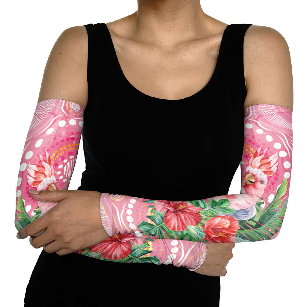 Breast Cancer Pink Cockatoo Arm Sleeves Indigenous Australia Watercolor Glaze