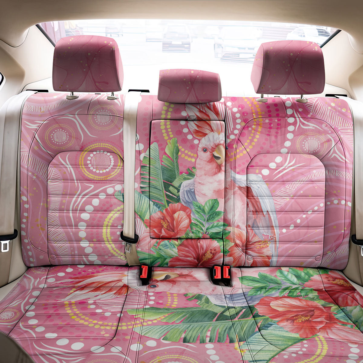 Breast Cancer Pink Cockatoo Back Car Seat Cover Indigenous Australia Watercolor Glaze