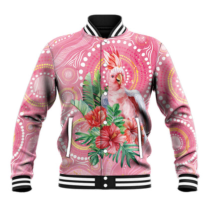 Breast Cancer Pink Cockatoo Baseball Jacket Indigenous Australia Watercolor Glaze