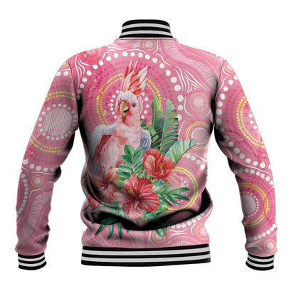 Breast Cancer Pink Cockatoo Baseball Jacket Indigenous Australia Watercolor Glaze