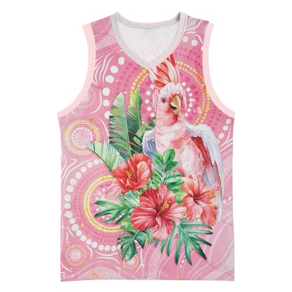 Breast Cancer Pink Cockatoo Basketball Jersey Indigenous Australia Watercolor Glaze