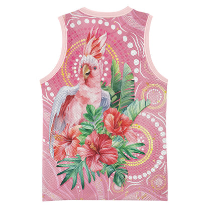 Breast Cancer Pink Cockatoo Basketball Jersey Indigenous Australia Watercolor Glaze