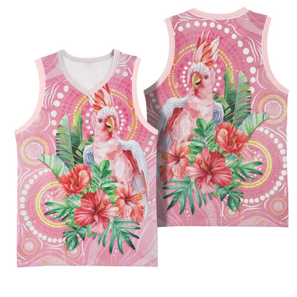 Breast Cancer Pink Cockatoo Basketball Jersey Indigenous Australia Watercolor Glaze
