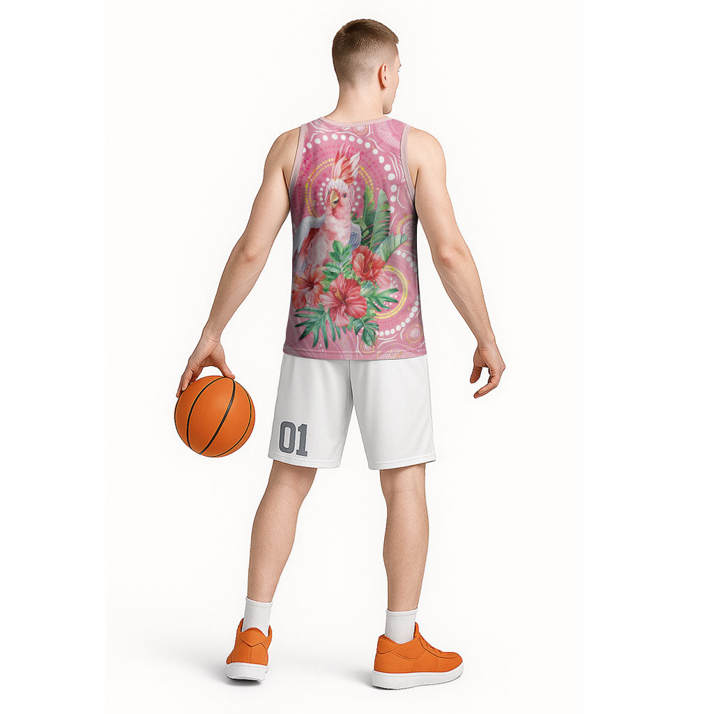 Breast Cancer Pink Cockatoo Basketball Jersey Indigenous Australia Watercolor Glaze