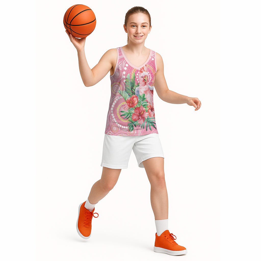 Breast Cancer Pink Cockatoo Basketball Jersey Indigenous Australia Watercolor Glaze