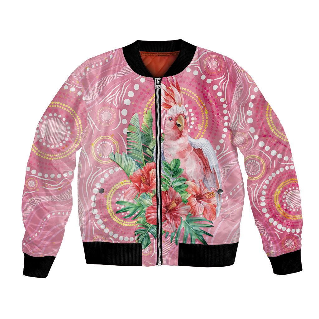 Breast Cancer Pink Cockatoo Bomber Jacket Indigenous Australia Watercolor Glaze