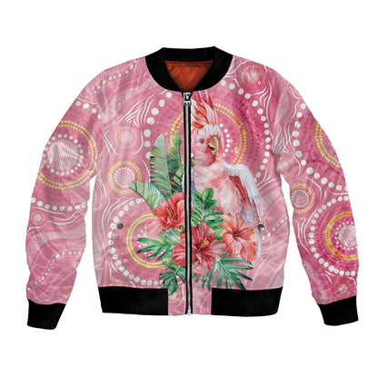 Breast Cancer Pink Cockatoo Bomber Jacket Indigenous Australia Watercolor Glaze