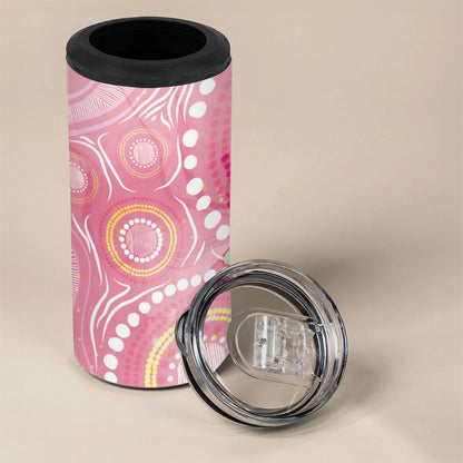 Breast Cancer Pink Cockatoo 4 in 1 Can Cooler Tumbler Indigenous Australia Watercolor Glaze