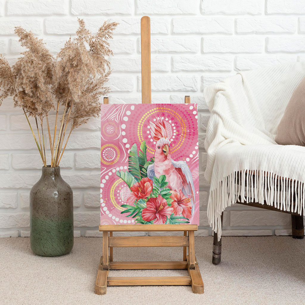 Breast Cancer Pink Cockatoo Canvas Wall Art Indigenous Australia Watercolor Glaze