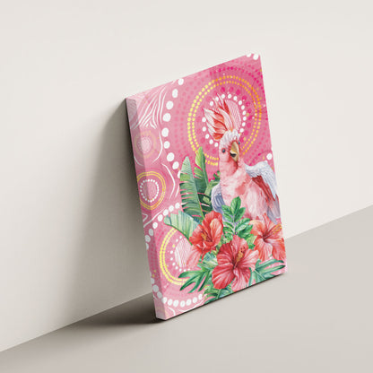 Breast Cancer Pink Cockatoo Canvas Wall Art Indigenous Australia Watercolor Glaze