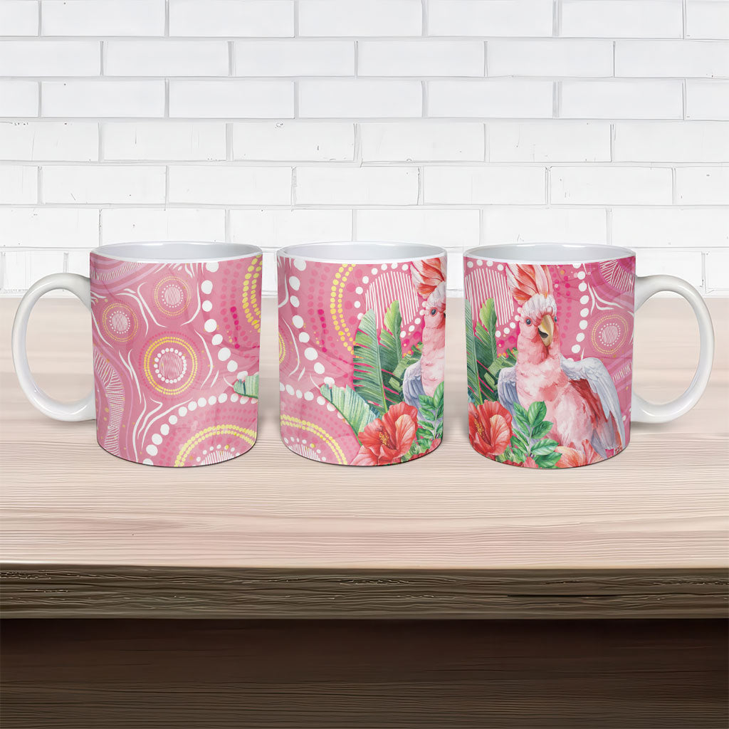 Breast Cancer Pink Cockatoo Ceramic Mug Indigenous Australia Watercolor Glaze