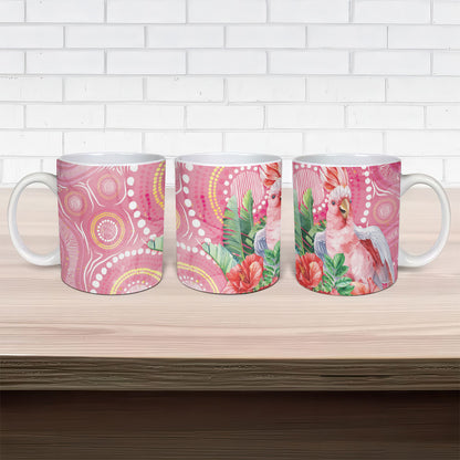 Breast Cancer Pink Cockatoo Ceramic Mug Indigenous Australia Watercolor Glaze