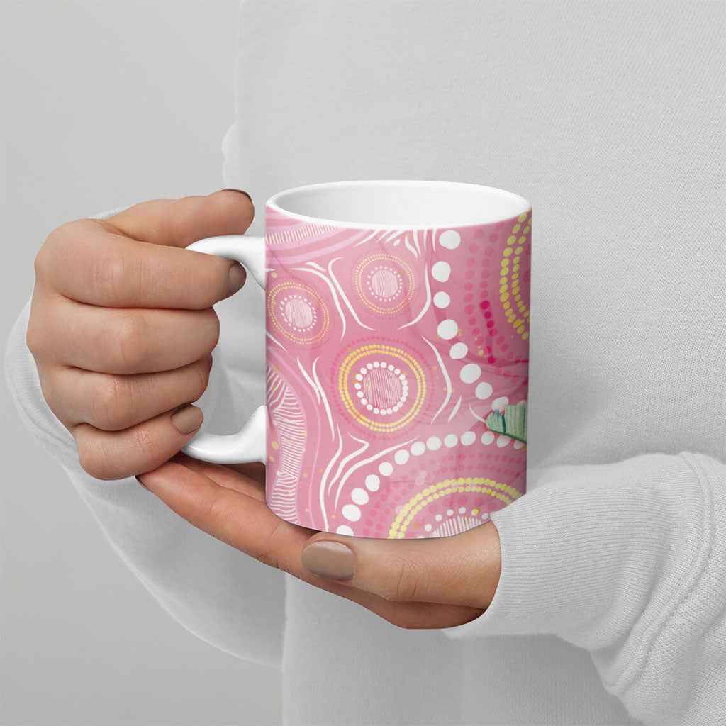 Breast Cancer Pink Cockatoo Ceramic Mug Indigenous Australia Watercolor Glaze