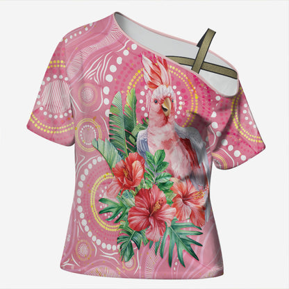 Breast Cancer Pink Cockatoo Cross Shoulder Shirt Indigenous Australia Watercolor Glaze