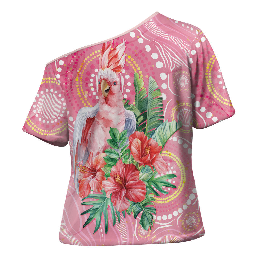 Breast Cancer Pink Cockatoo Cross Shoulder Shirt Indigenous Australia Watercolor Glaze