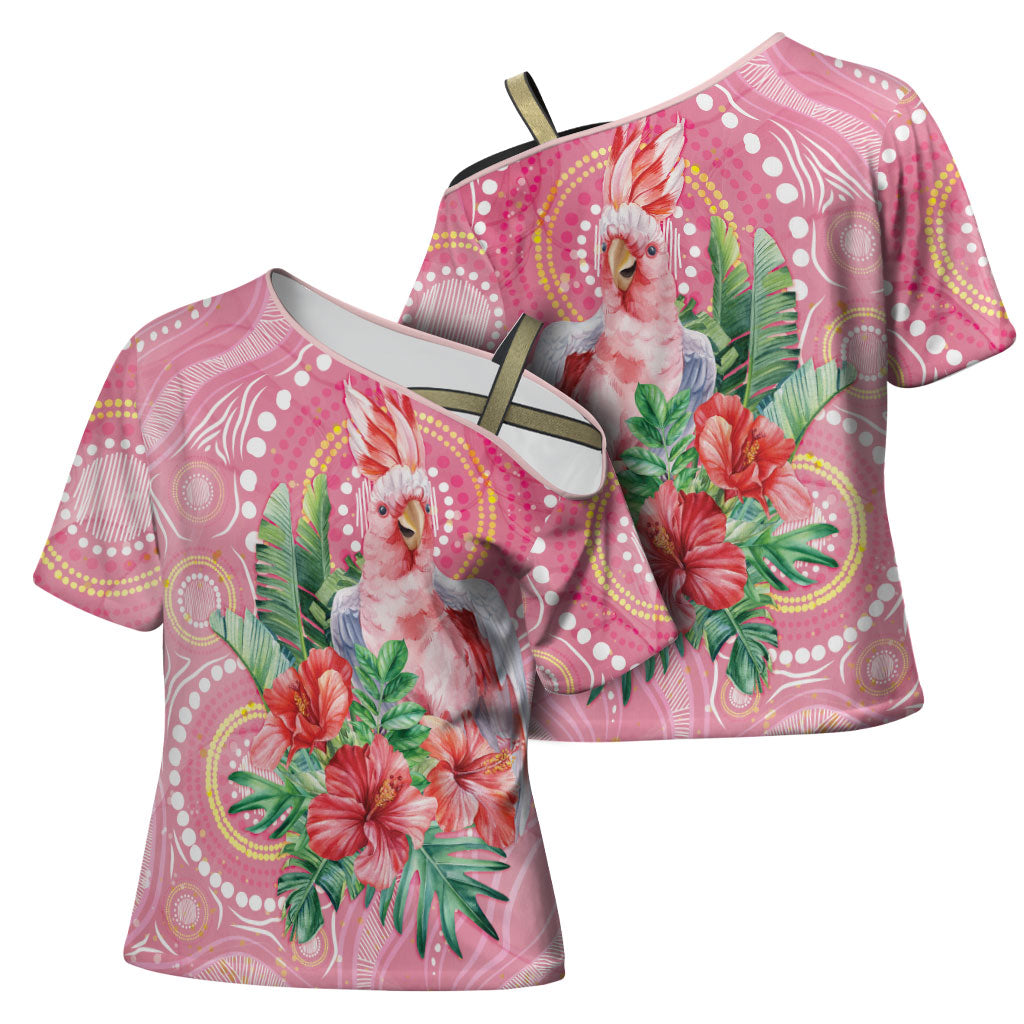 Breast Cancer Pink Cockatoo Cross Shoulder Shirt Indigenous Australia Watercolor Glaze