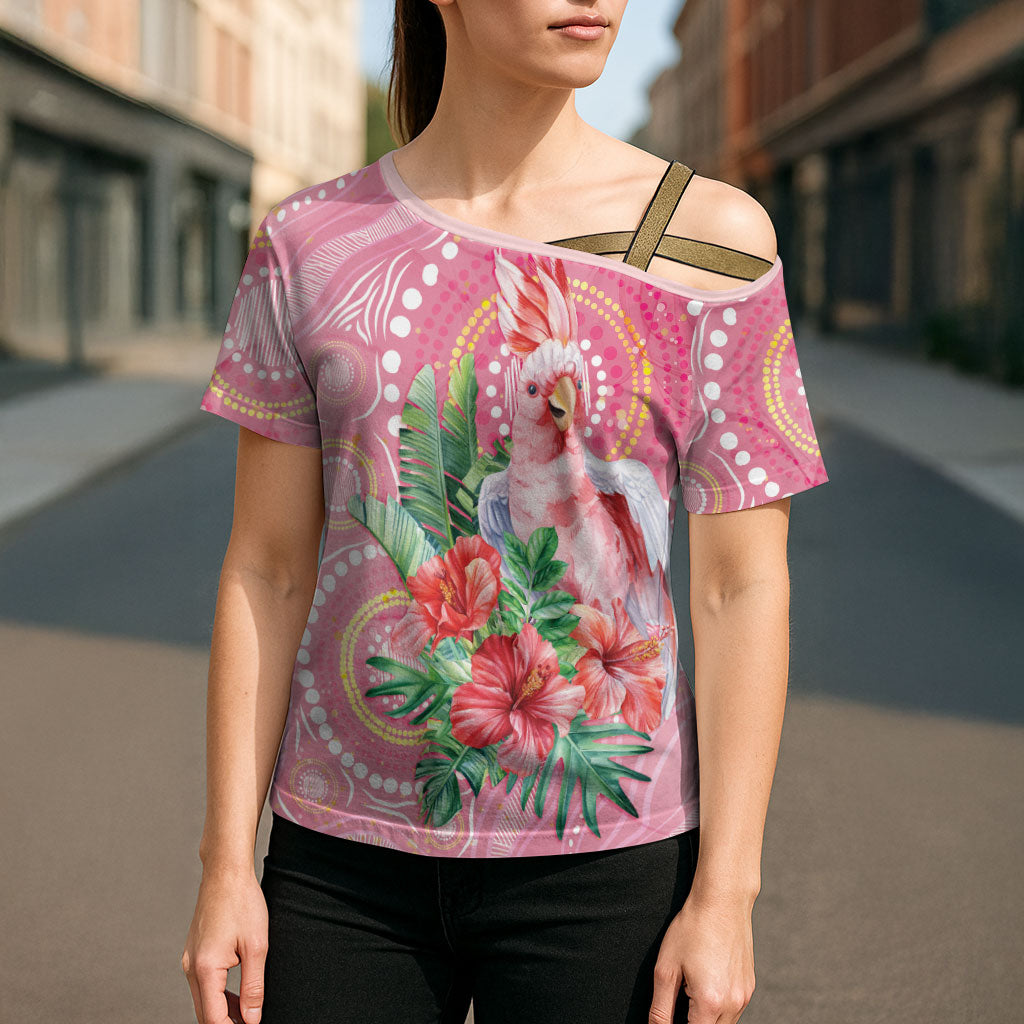 Breast Cancer Pink Cockatoo Cross Shoulder Shirt Indigenous Australia Watercolor Glaze