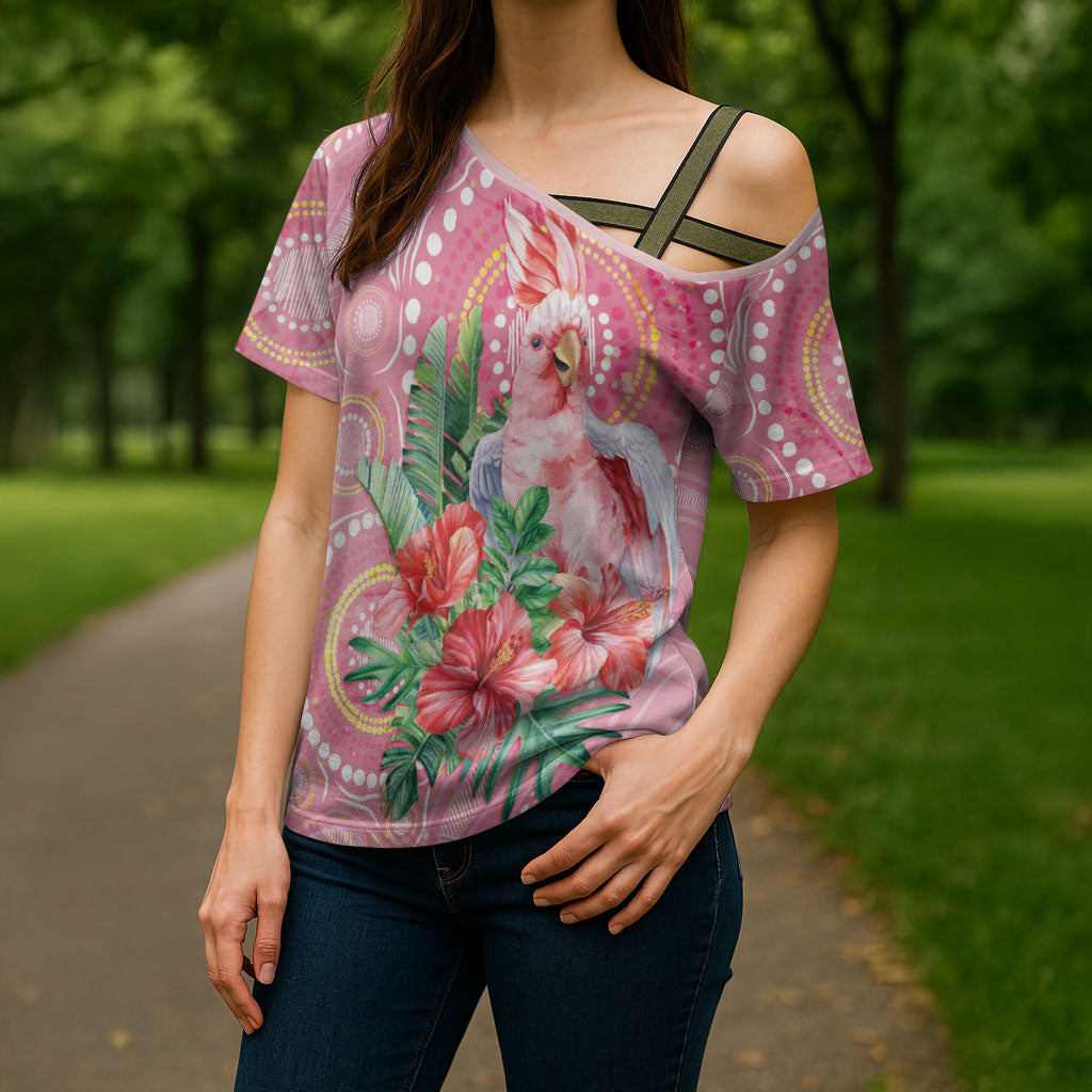 Breast Cancer Pink Cockatoo Cross Shoulder Shirt Indigenous Australia Watercolor Glaze
