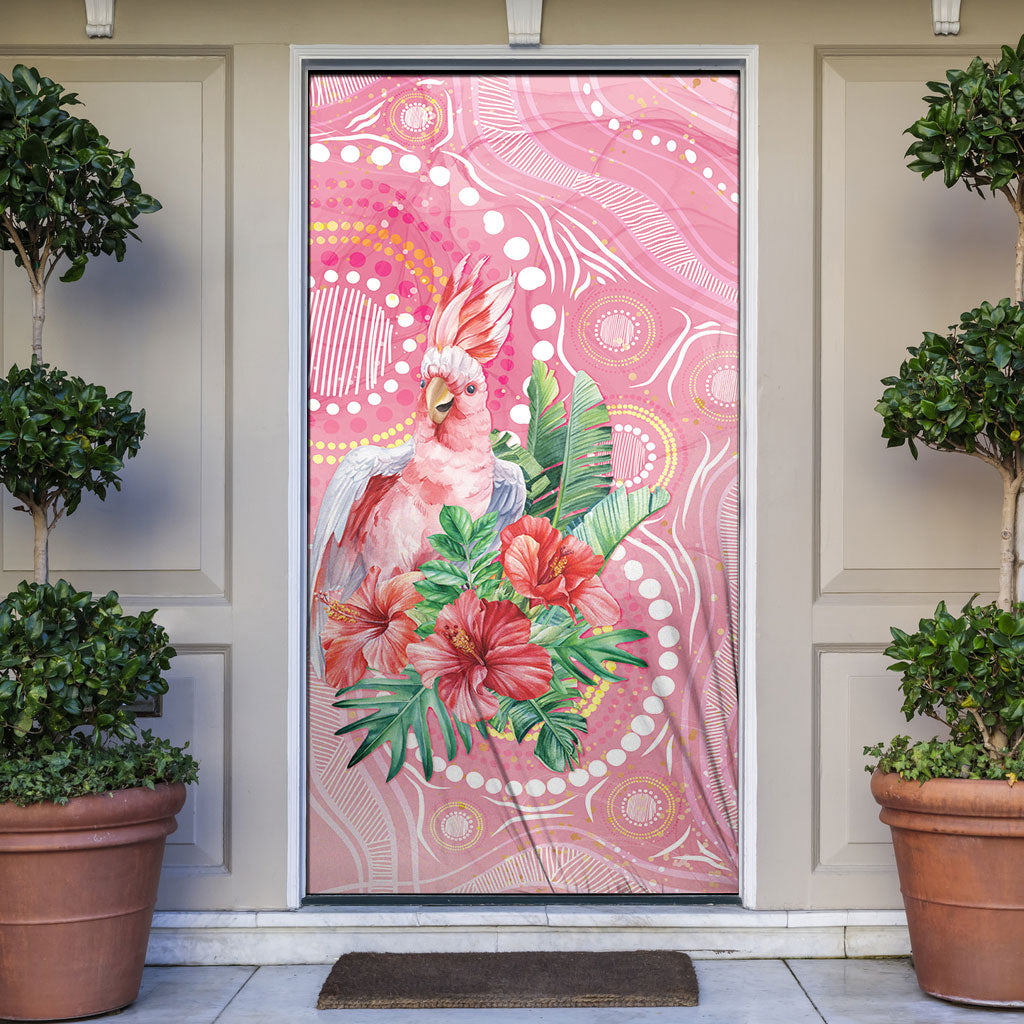 Breast Cancer Pink Cockatoo Door Cover Indigenous Australia Watercolor Glaze