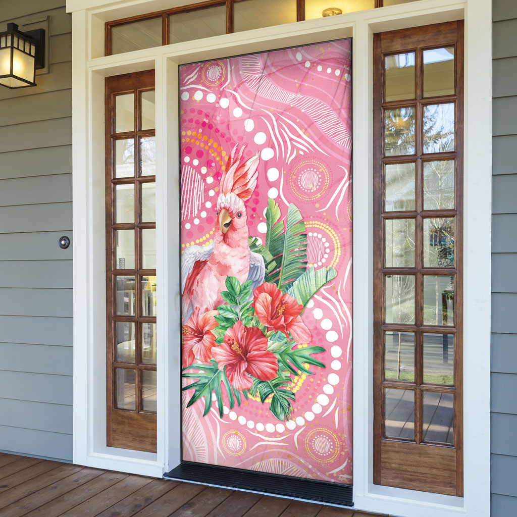 Breast Cancer Pink Cockatoo Door Cover Indigenous Australia Watercolor Glaze