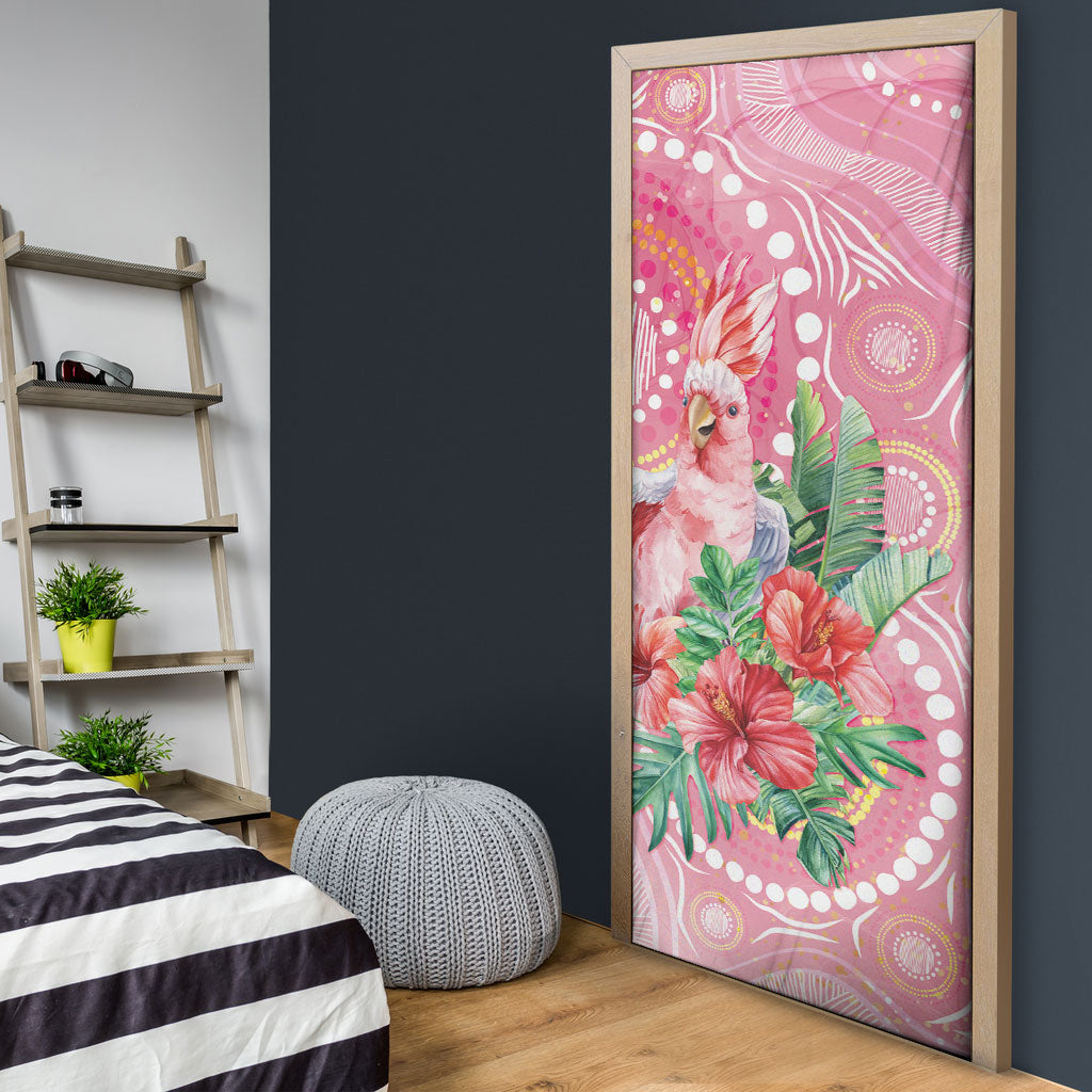 Breast Cancer Pink Cockatoo Door Cover Indigenous Australia Watercolor Glaze
