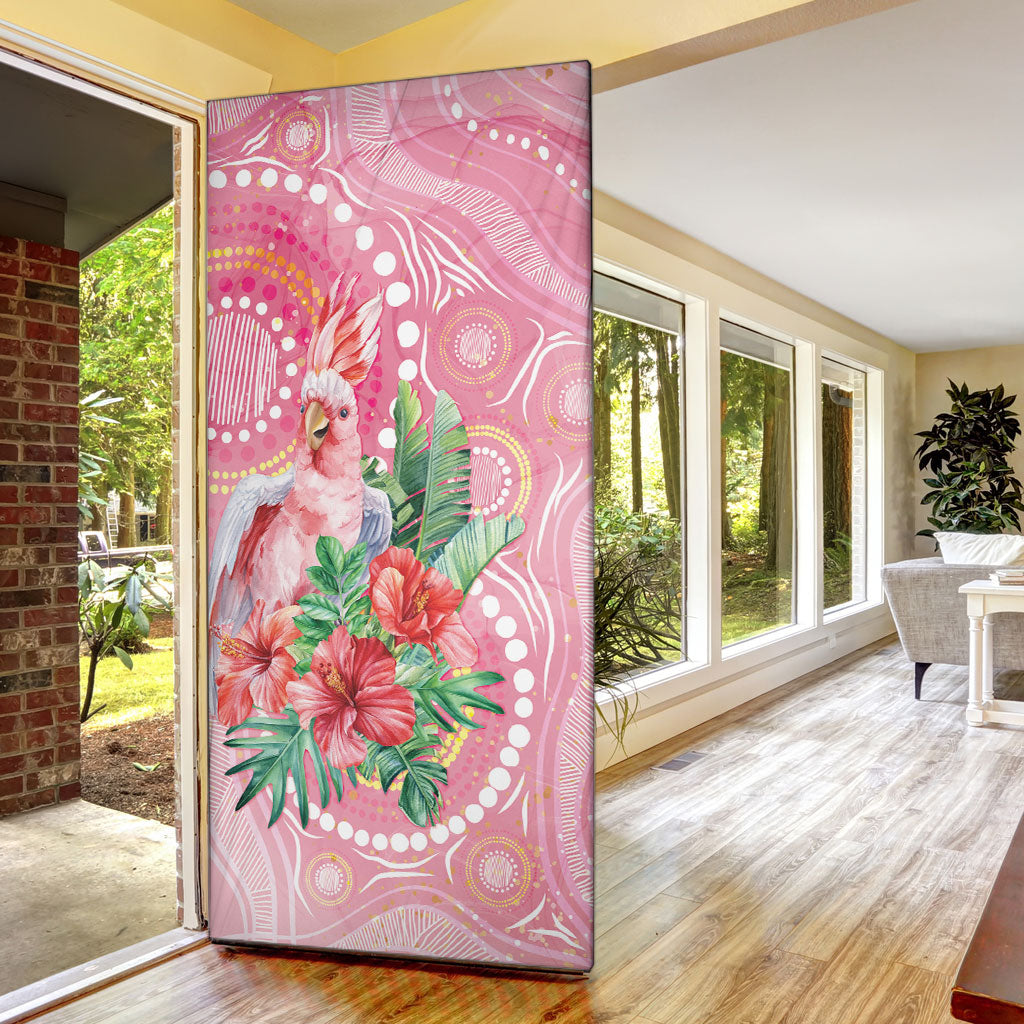 Breast Cancer Pink Cockatoo Door Cover Indigenous Australia Watercolor Glaze