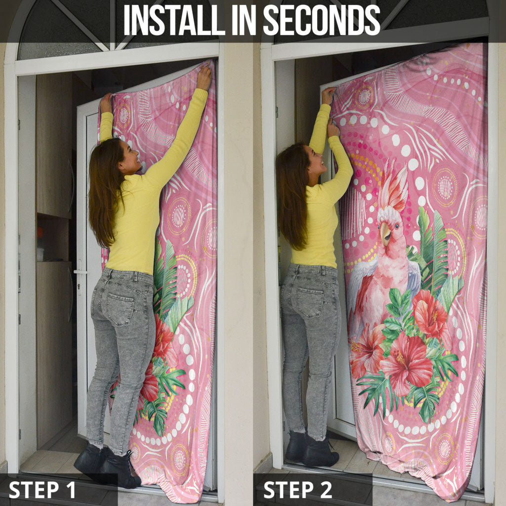 Breast Cancer Pink Cockatoo Door Cover Indigenous Australia Watercolor Glaze