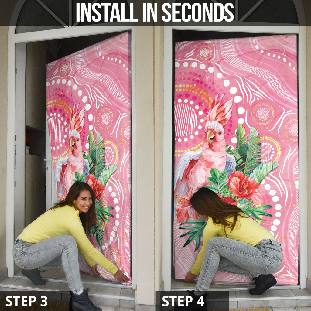 Breast Cancer Pink Cockatoo Door Cover Indigenous Australia Watercolor Glaze