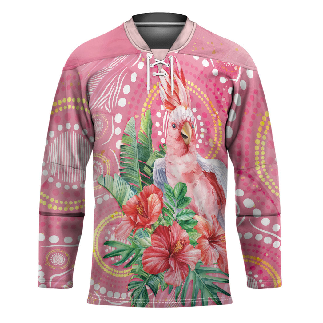 Breast Cancer Pink Cockatoo Hockey Jersey Indigenous Australia Watercolor Glaze