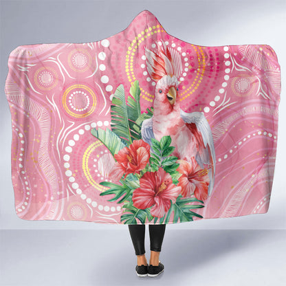 Breast Cancer Pink Cockatoo Hooded Blanket Indigenous Australia Watercolor Glaze