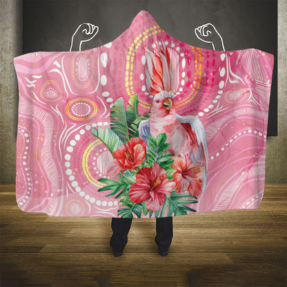 Breast Cancer Pink Cockatoo Hooded Blanket Indigenous Australia Watercolor Glaze