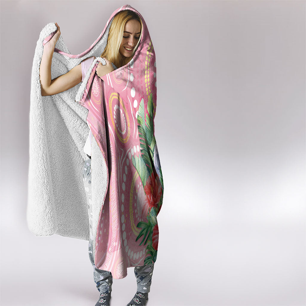 Breast Cancer Pink Cockatoo Hooded Blanket Indigenous Australia Watercolor Glaze