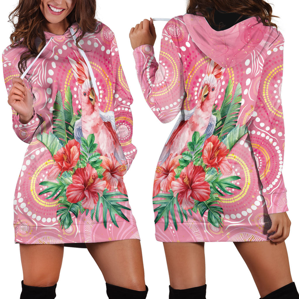 Breast Cancer Pink Cockatoo Hoodie Dress Indigenous Australia Watercolor Glaze