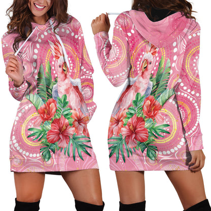 Breast Cancer Pink Cockatoo Hoodie Dress Indigenous Australia Watercolor Glaze