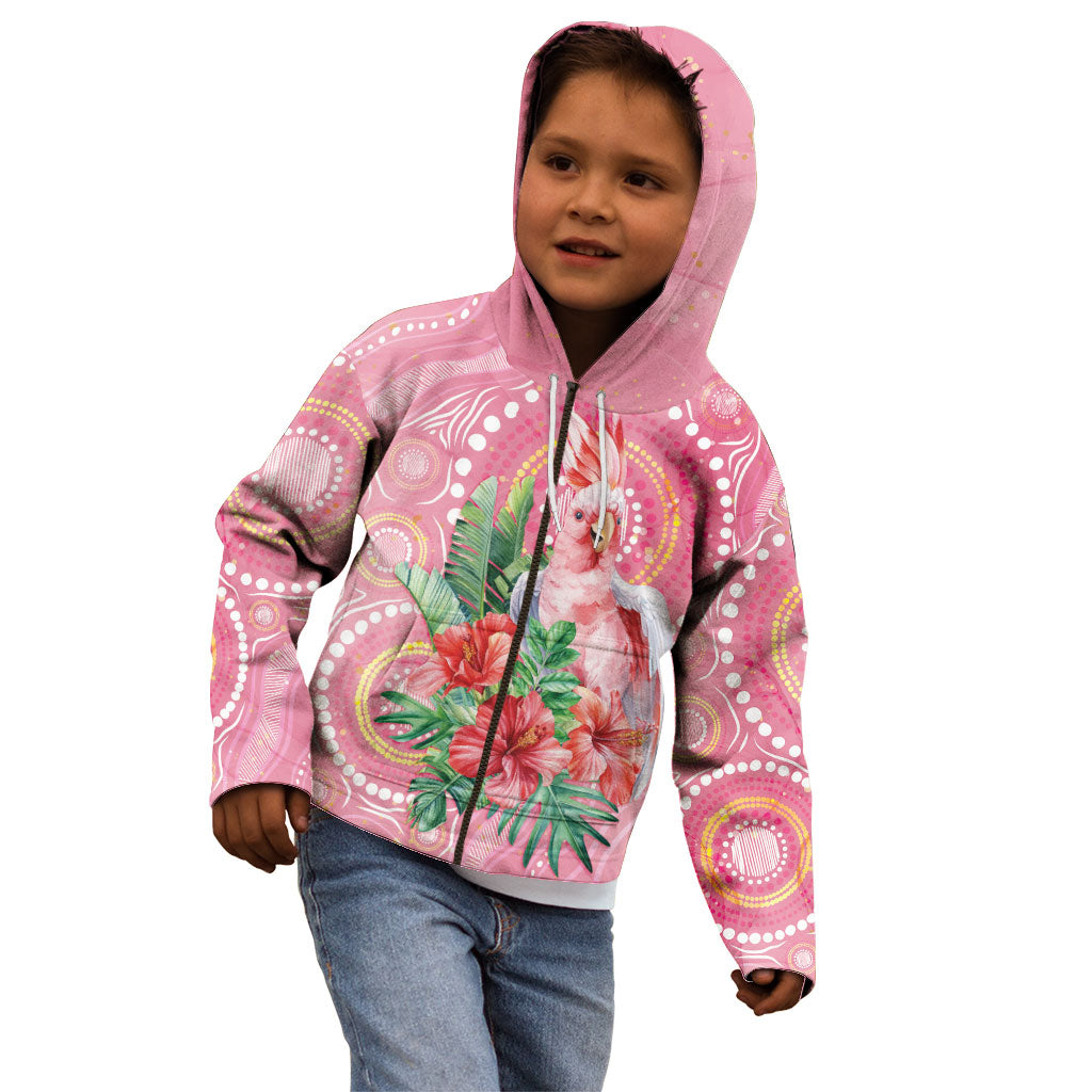 Breast Cancer Pink Cockatoo Kid Hoodie Indigenous Australia Watercolor Glaze