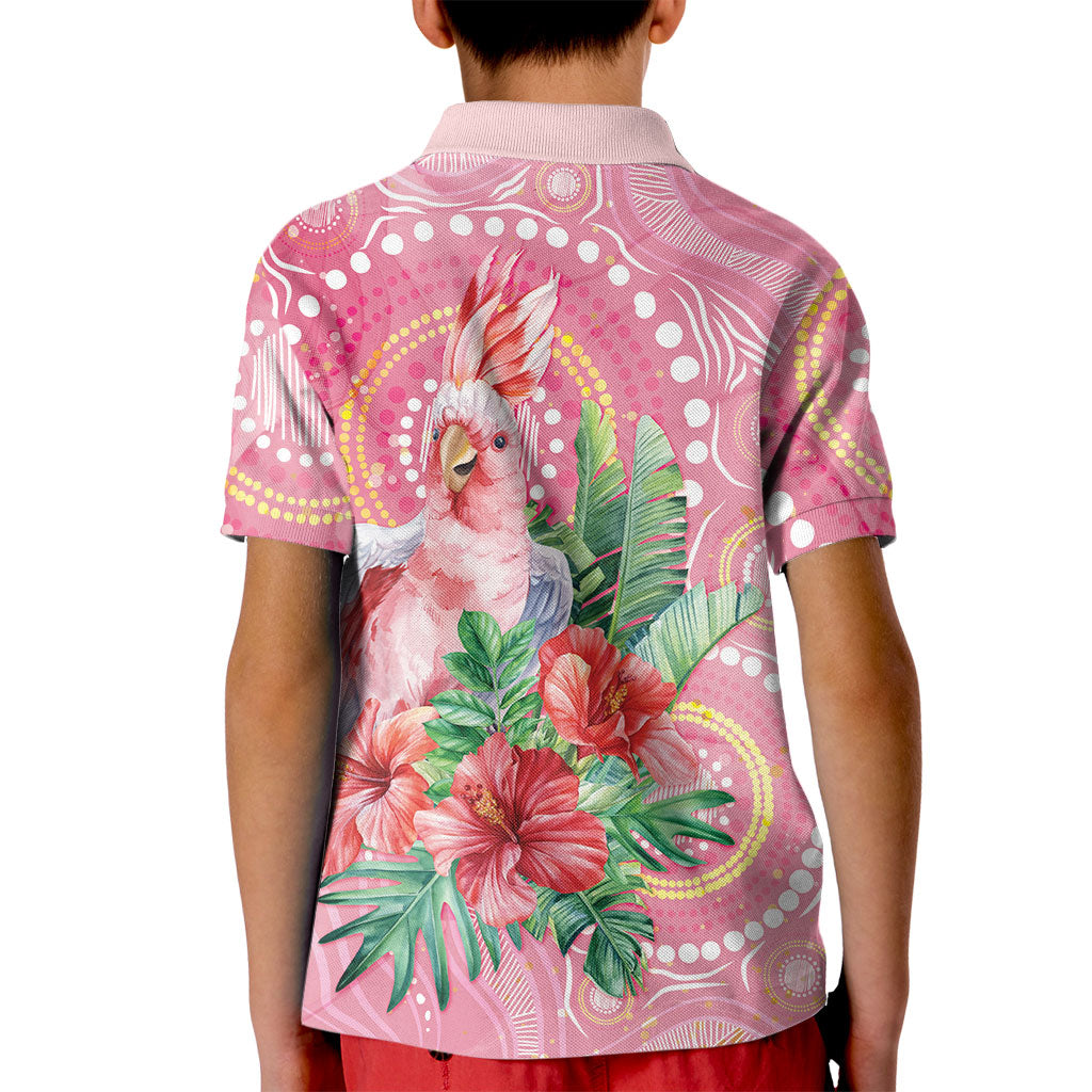 Breast Cancer Pink Cockatoo Kid Polo Shirt Indigenous Australia Watercolor Glaze