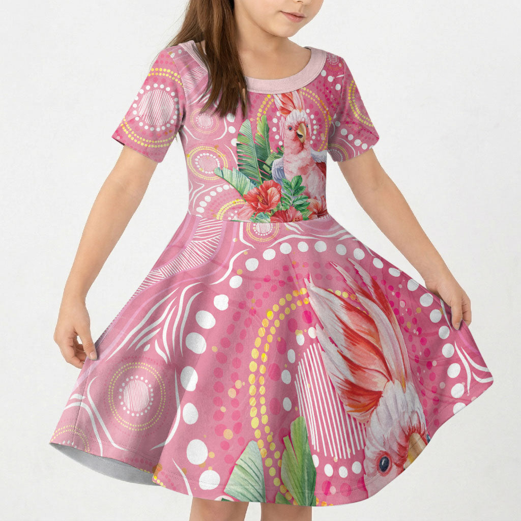 Breast Cancer Pink Cockatoo Kid Short Sleeve Dress Indigenous Australia Watercolor Glaze