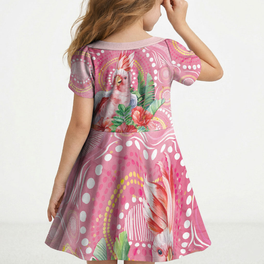 Breast Cancer Pink Cockatoo Kid Short Sleeve Dress Indigenous Australia Watercolor Glaze