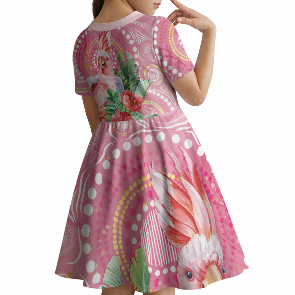 Breast Cancer Pink Cockatoo Kid Short Sleeve Dress Indigenous Australia Watercolor Glaze