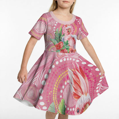Breast Cancer Pink Cockatoo Kid Short Sleeve Dress Indigenous Australia Watercolor Glaze