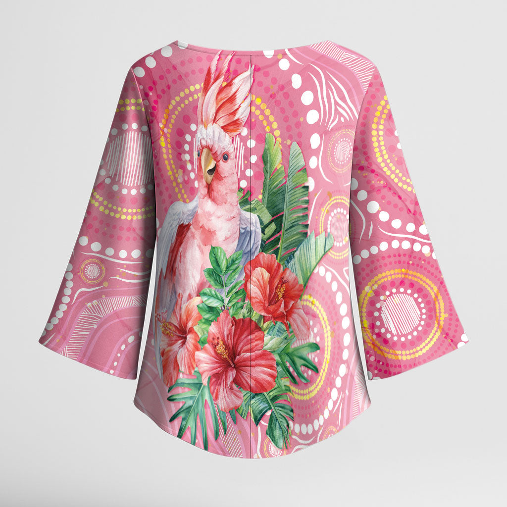 Breast Cancer Pink Cockatoo Kimono Sleeve Blouse Indigenous Australia Watercolor Glaze