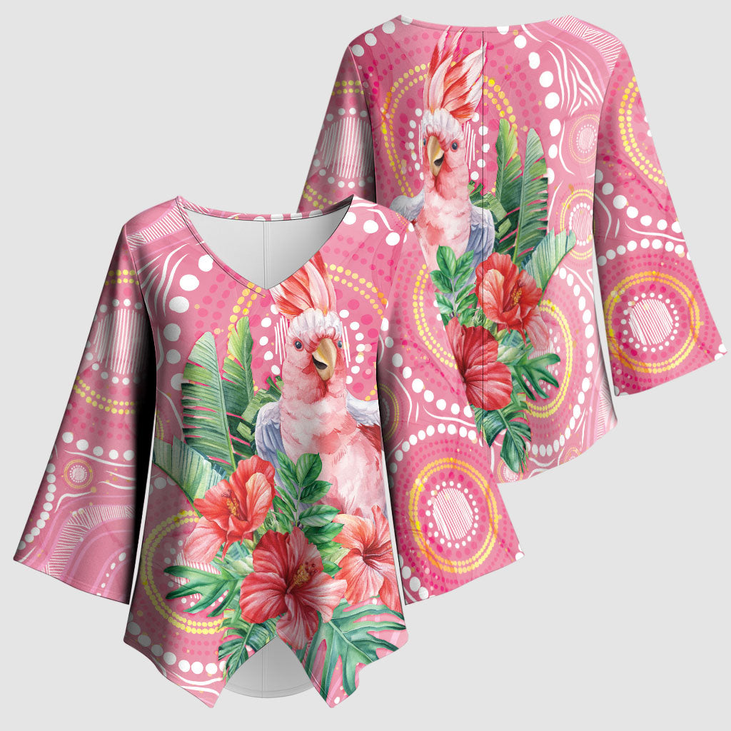 Breast Cancer Pink Cockatoo Kimono Sleeve Blouse Indigenous Australia Watercolor Glaze