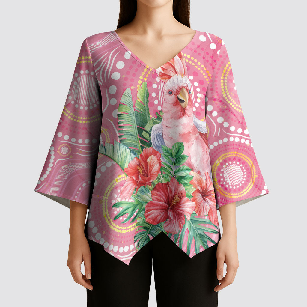 Breast Cancer Pink Cockatoo Kimono Sleeve Blouse Indigenous Australia Watercolor Glaze