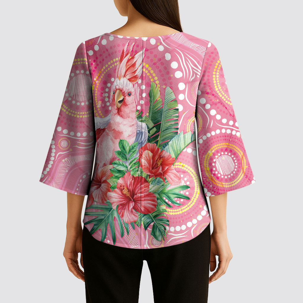 Breast Cancer Pink Cockatoo Kimono Sleeve Blouse Indigenous Australia Watercolor Glaze