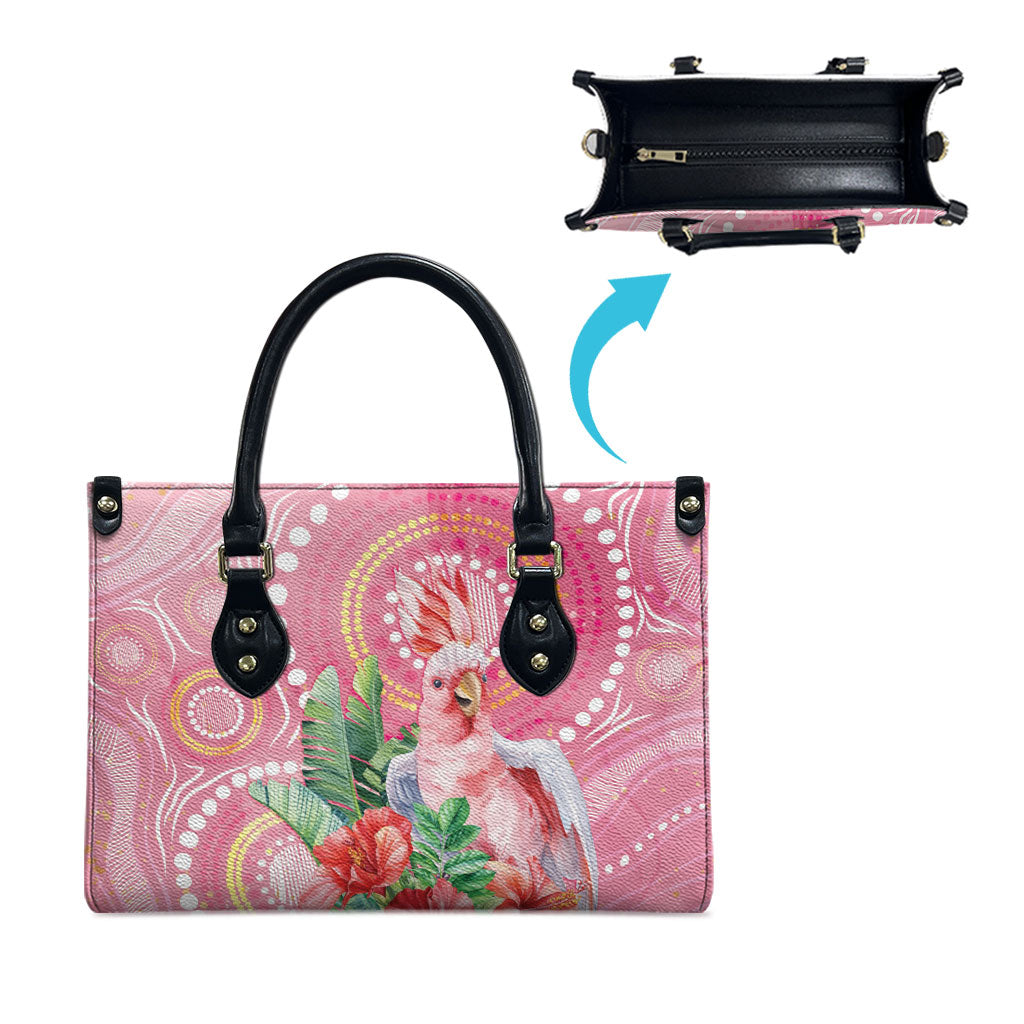 Breast Cancer Pink Cockatoo Leather Bag Indigenous Australia Watercolor Glaze